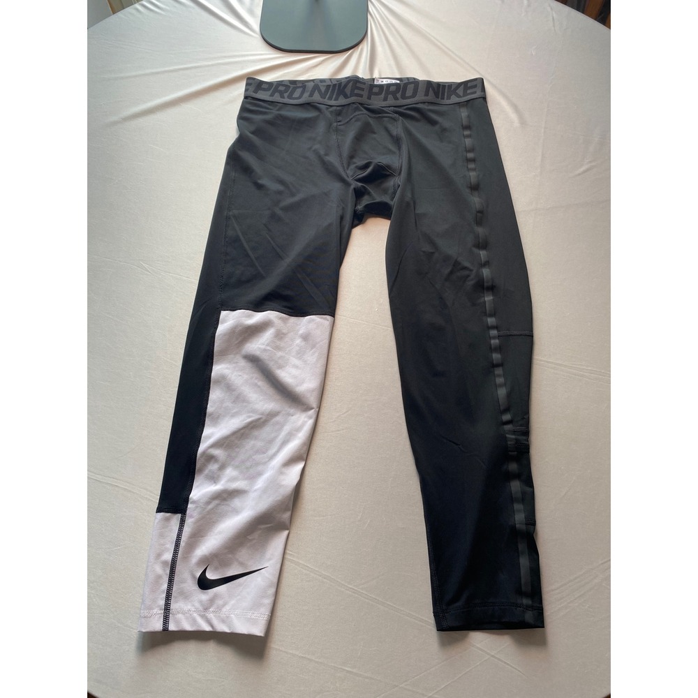Nike Pro Mens 3/4 Compression Tights Black White AH7991-010 XL